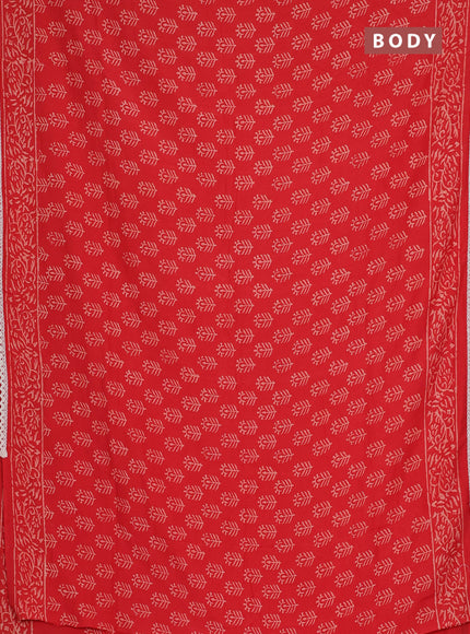 Semi pashmina silk saree red and cream with allover butta prints and crocia lace work border