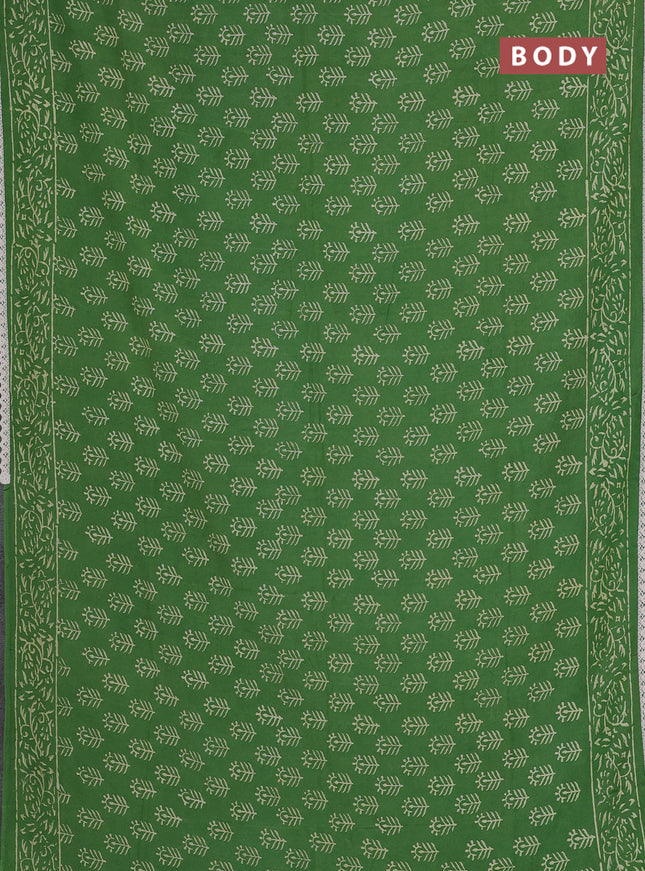 Semi pashmina silk saree green and cream with allover butta prints and crocia lace work border