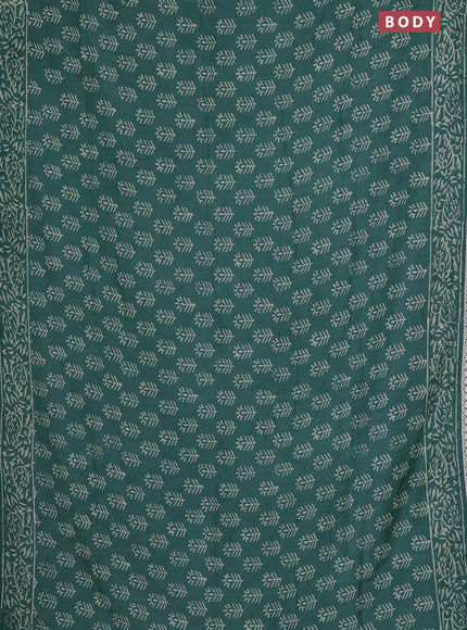 Semi pashmina silk saree green and cream with allover butta prints and crocia lace work border
