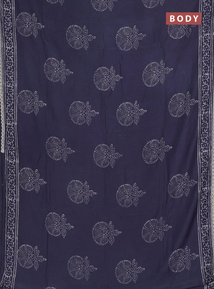 Semi pashmina silk saree bluish grey and cream with butta prints and crocia lace work border