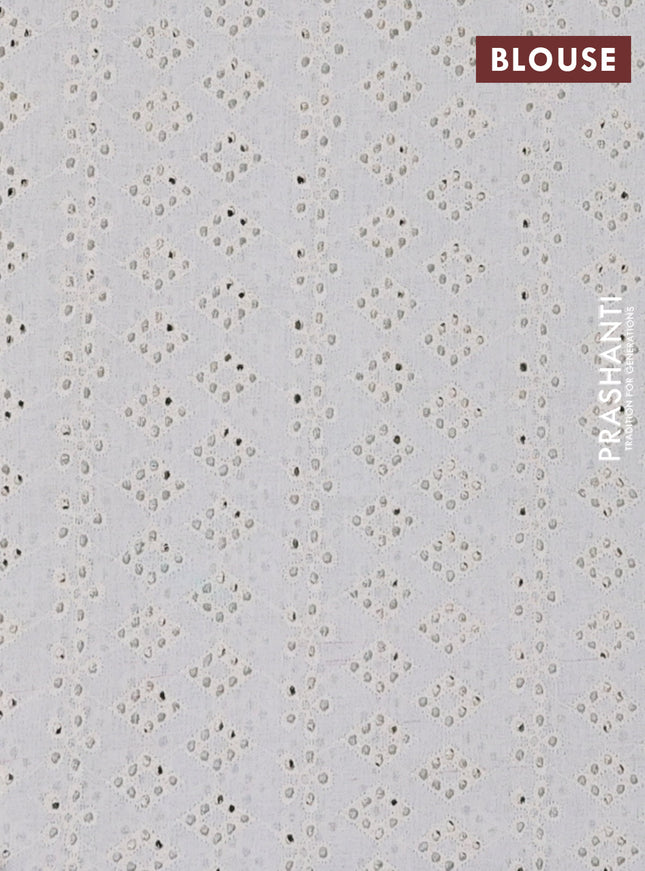 Semi pashmina silk saree green and cream with butta prints and crocia lace work border