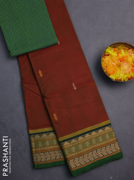 Chettinad cotton saree dual shade of maroon and green with thread woven buttas and thread woven border