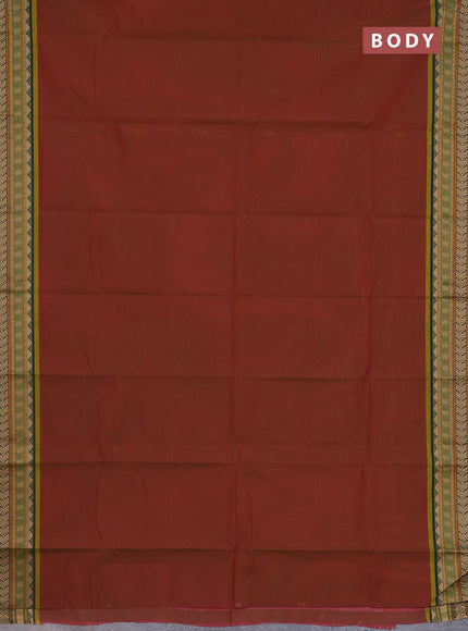 Chettinad cotton saree dual shade of maroon and green with thread woven buttas and thread woven border