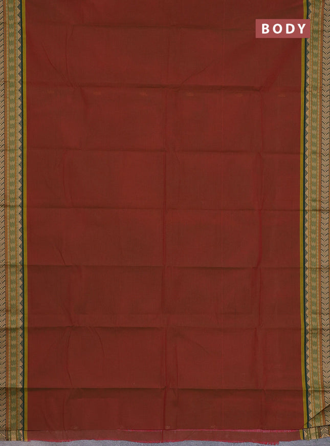 Chettinad cotton saree dual shade of maroon and green with thread woven buttas and thread woven border
