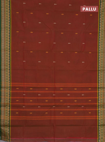 Chettinad cotton saree dual shade of maroon and green with thread woven buttas and thread woven border