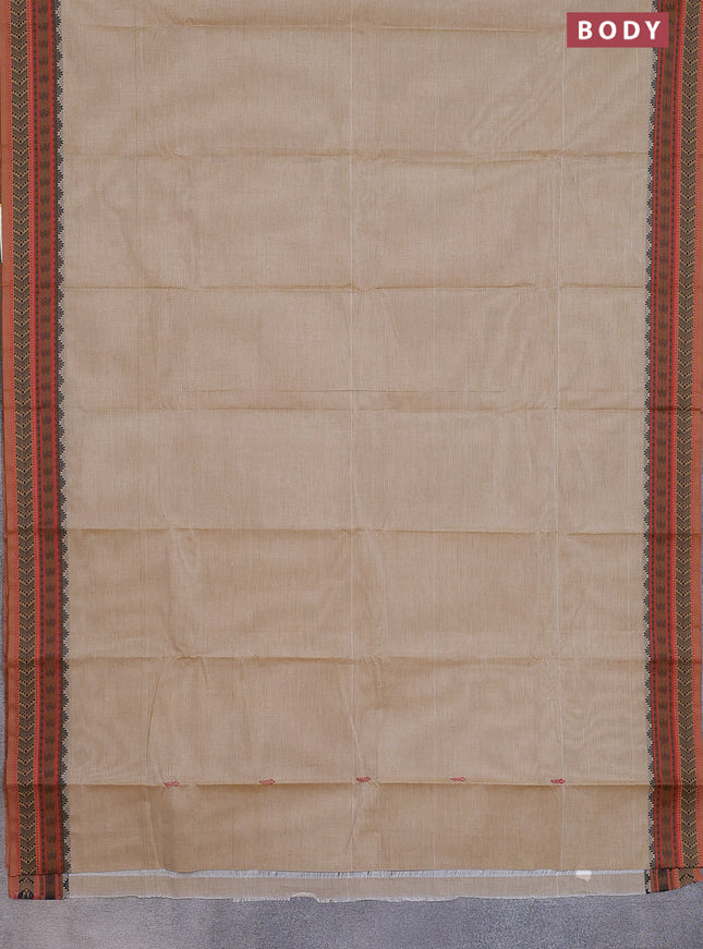 Chettinad cotton saree beige and brown with thread woven buttas and thread woven border