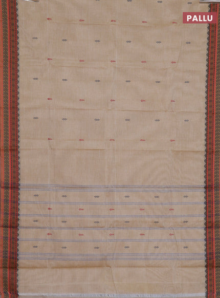 Chettinad cotton saree beige and brown with thread woven buttas and thread woven border