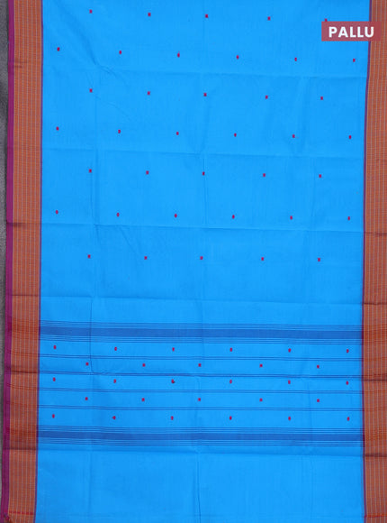 Chettinad cotton saree cs blue and pink with thread woven buttas and thread woven border