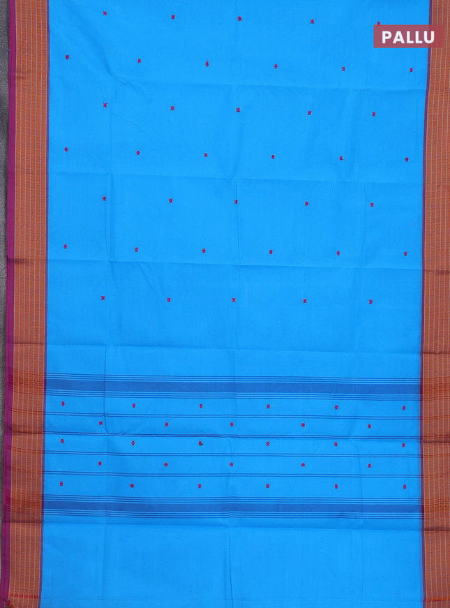 Chettinad cotton saree cs blue and pink with thread woven buttas and thread woven border
