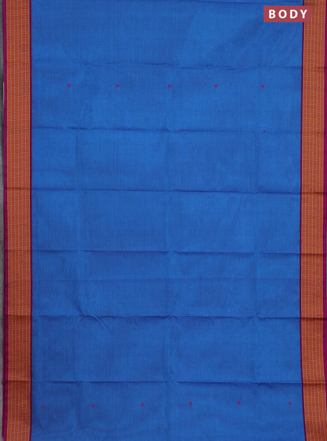 Chettinad cotton saree cs blue and magenta pink with thread woven buttas and thread woven border