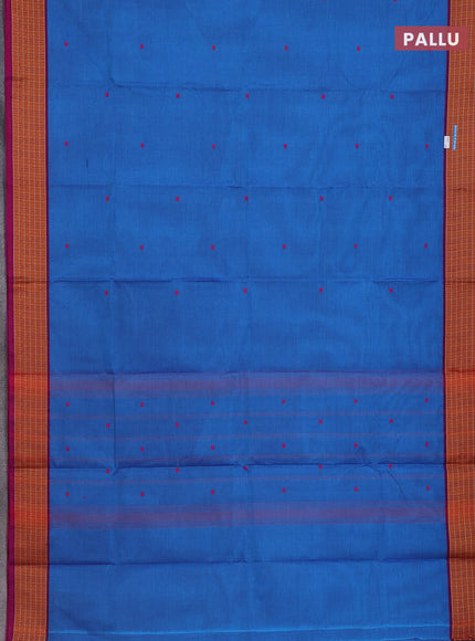Chettinad cotton saree cs blue and magenta pink with thread woven buttas and thread woven border