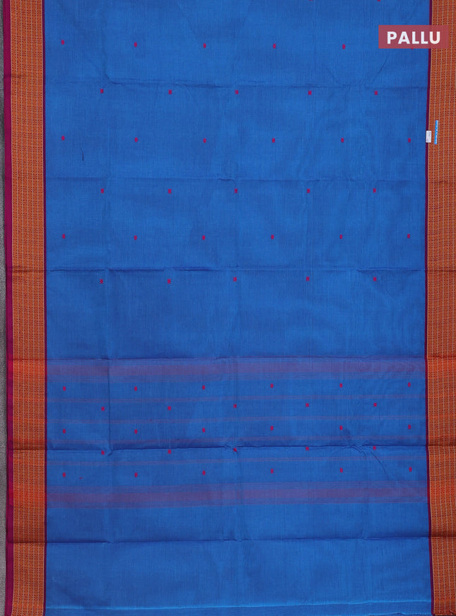 Chettinad cotton saree cs blue and magenta pink with thread woven buttas and thread woven border