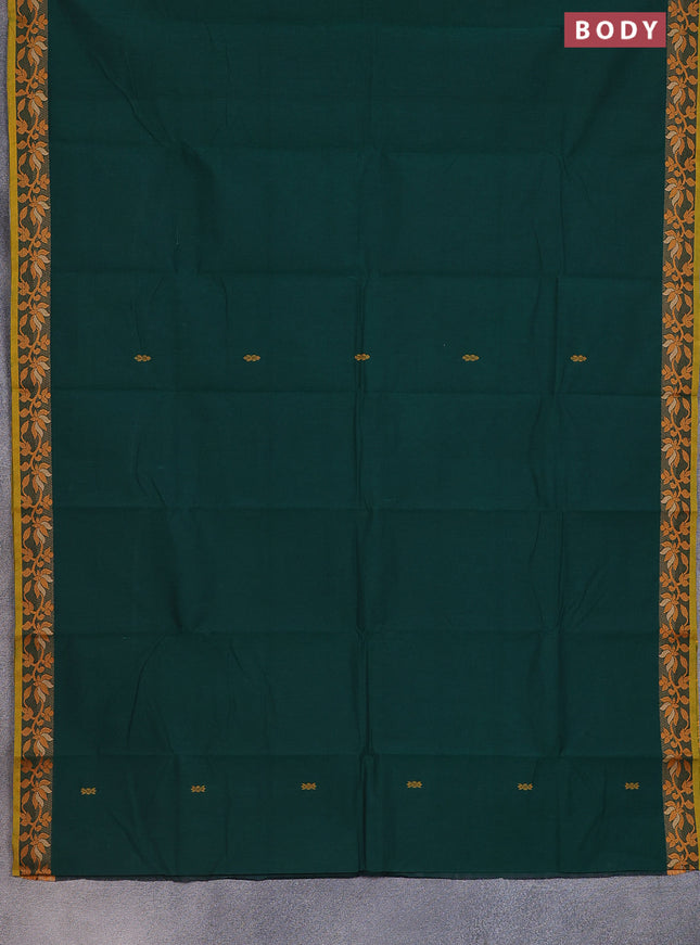 Chettinad cotton saree green and yellow with thread woven buttas and floral design border