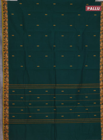 Chettinad cotton saree green and yellow with thread woven buttas and floral design border