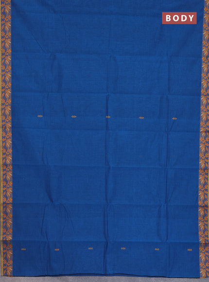 Chettinad cotton saree cs blue and yellow with thread woven buttas and floral design border