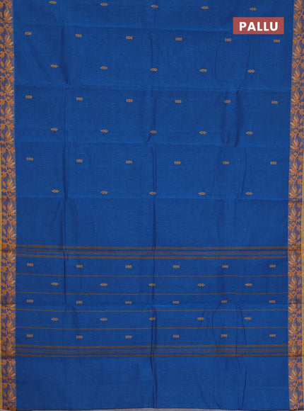 Chettinad cotton saree cs blue and yellow with thread woven buttas and floral design border