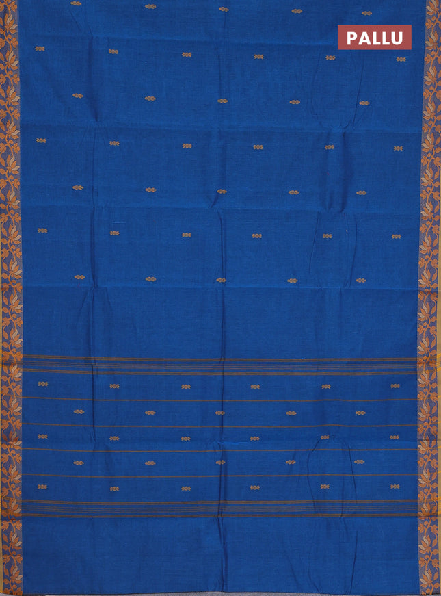 Chettinad cotton saree cs blue and yellow with thread woven buttas and floral design border