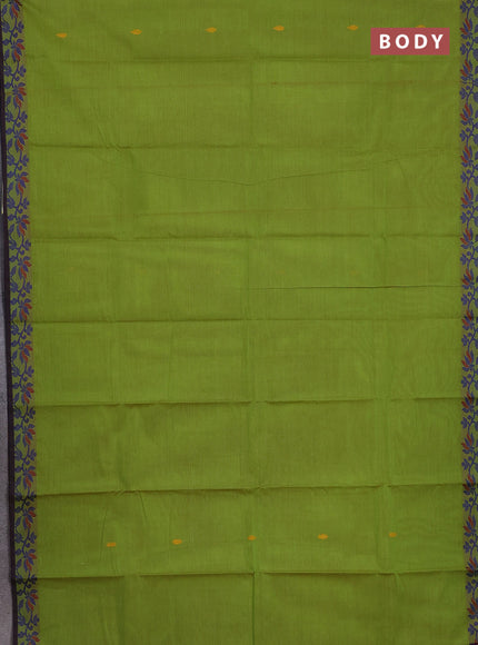 Chettinad cotton saree light green and brown with thread woven buttas and thread woven border