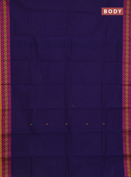 Chettinad cotton saree navy blue and mustard yellow with thread woven buttas and thread woven border