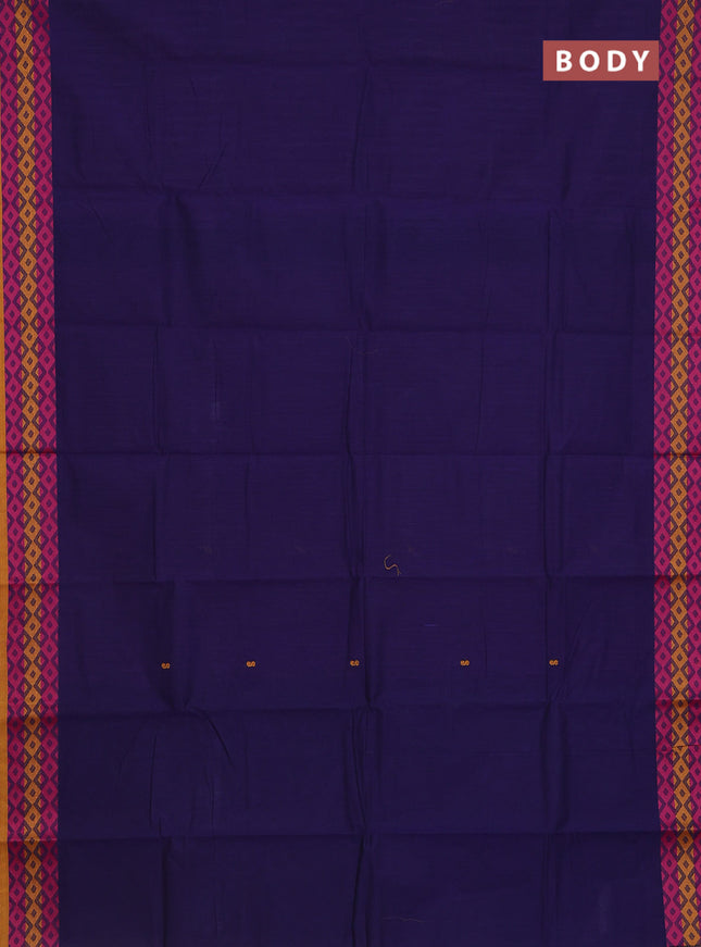 Chettinad cotton saree navy blue and mustard yellow with thread woven buttas and thread woven border