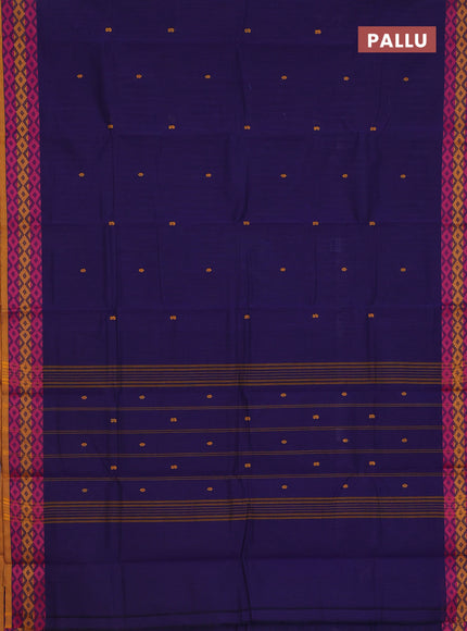 Chettinad cotton saree navy blue and mustard yellow with thread woven buttas and thread woven border