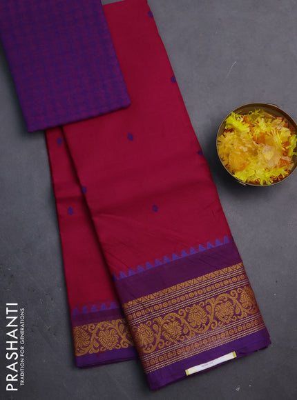 Chettinad cotton saree pink and dual shade of blue with thread woven buttas and thread woven border