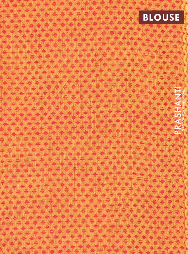 Chettinad cotton saree maroon and orange with thread woven buttas and temple thread woven simple border