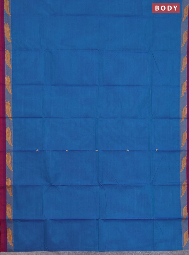 Chettinad cotton saree dual shade of cs blue and dual shade of maroon with thread woven buttas and thread woven simple border