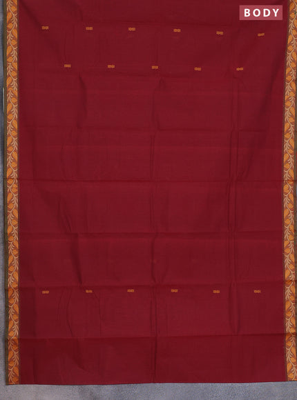 Chettinad cotton saree maroon and sap green with thread woven buttas and thread woven border