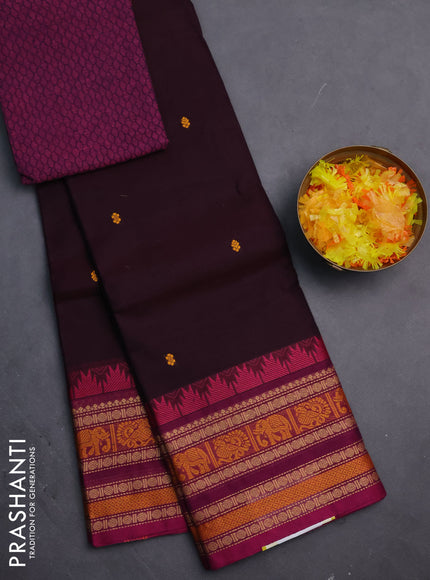 Chettinad cotton saree wine shade and dark magenta pink with thread woven buttas and thread woven border