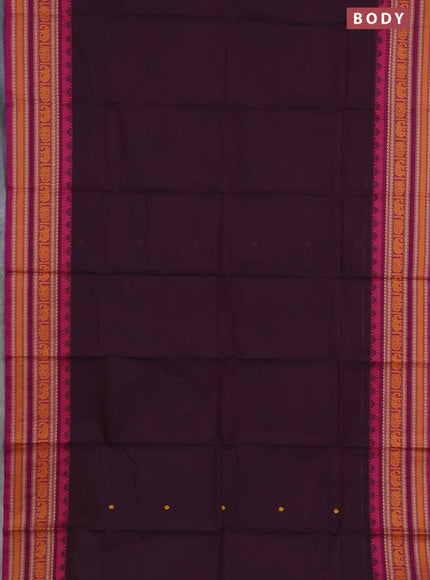 Chettinad cotton saree wine shade and dark magenta pink with thread woven buttas and thread woven border