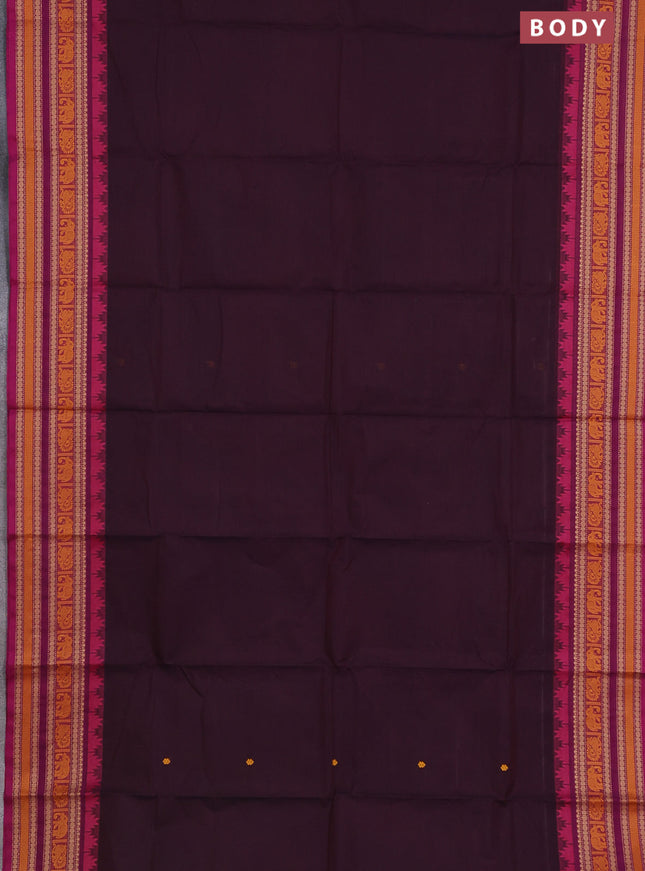 Chettinad cotton saree wine shade and dark magenta pink with thread woven buttas and thread woven border