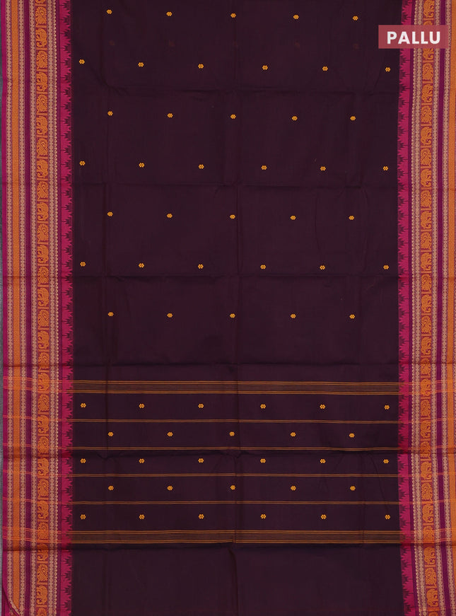 Chettinad cotton saree wine shade and dark magenta pink with thread woven buttas and thread woven border
