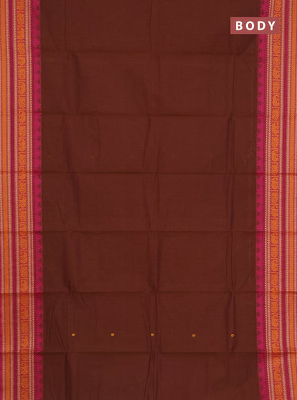 Chettinad cotton saree brown and pink with thread woven buttas and thread woven border