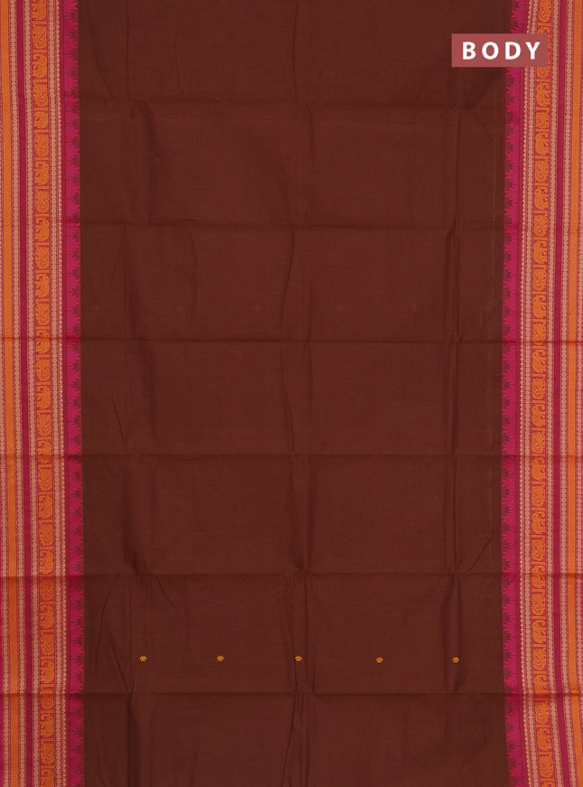 Chettinad cotton saree brown and pink with thread woven buttas and thread woven border