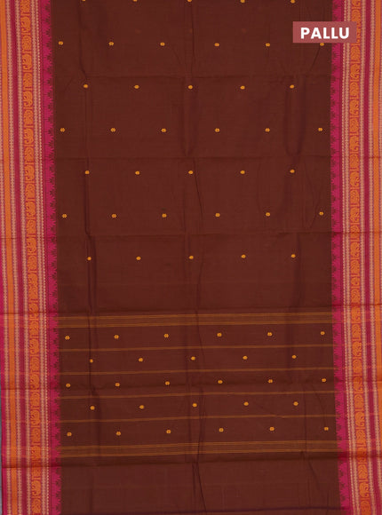 Chettinad cotton saree brown and pink with thread woven buttas and thread woven border