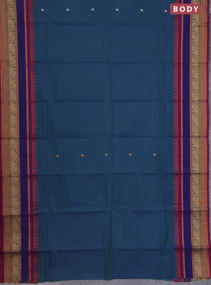 Chettinad cotton saree dual shade of bluish green and dual shade of maroon with thread woven buttas and long rettapet thread woven border