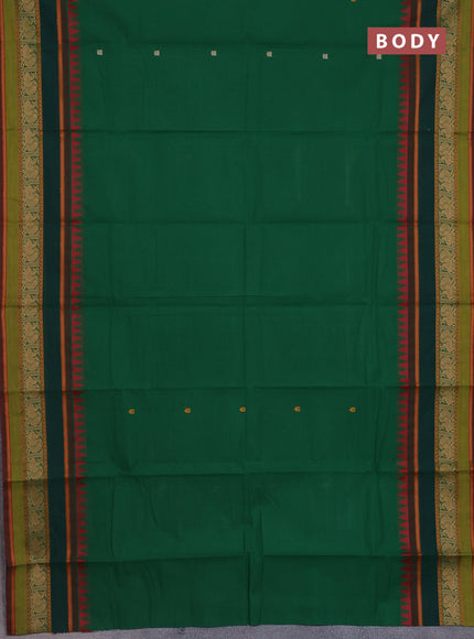 Chettinad cotton saree green and dual shade of maroon with thread woven buttas and long rettapet thread woven border