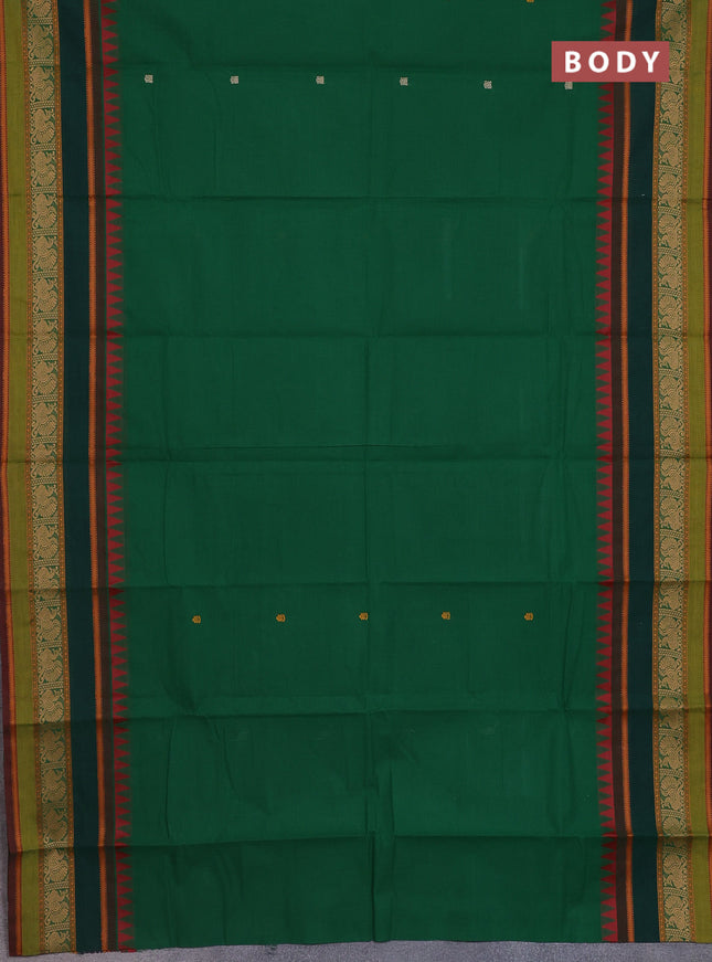 Chettinad cotton saree green and dual shade of maroon with thread woven buttas and long rettapet thread woven border