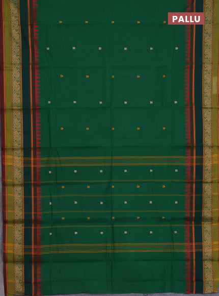 Chettinad cotton saree green and dual shade of maroon with thread woven buttas and long rettapet thread woven border