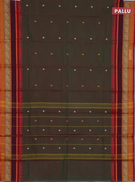 Chettinad cotton saree manthulir green and maroon with thread woven buttas and long rettapet thread woven border