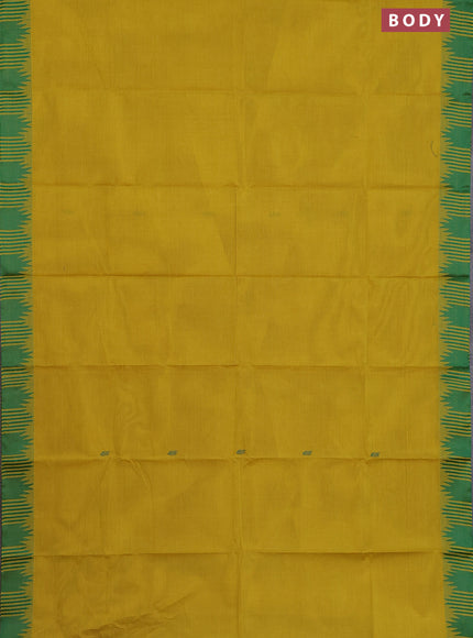 Chettinad cotton saree lime yellow and green with thread woven buttas and temple design thread woven border