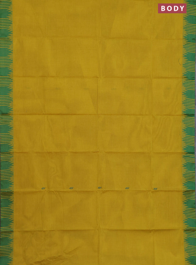 Chettinad cotton saree lime yellow and green with thread woven buttas and temple design thread woven border