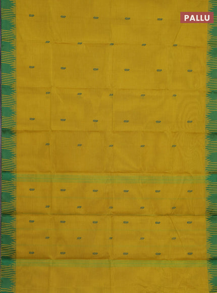 Chettinad cotton saree lime yellow and green with thread woven buttas and temple design thread woven border