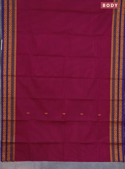 Chettinad cotton saree magenta pink and blue with thread woven buttas and thread woven border