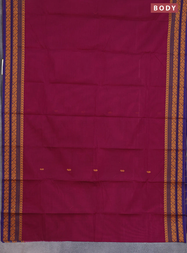 Chettinad cotton saree magenta pink and blue with thread woven buttas and thread woven border