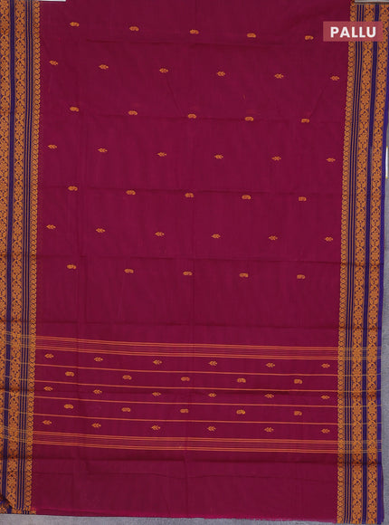 Chettinad cotton saree magenta pink and blue with thread woven buttas and thread woven border