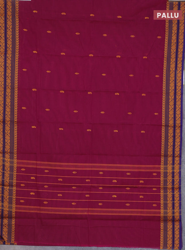 Chettinad cotton saree magenta pink and blue with thread woven buttas and thread woven border