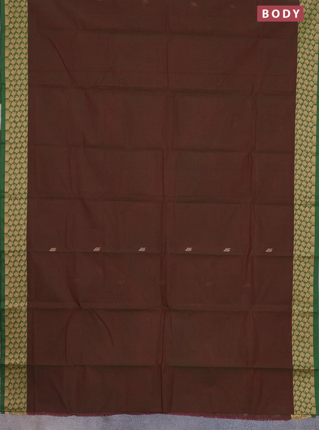 Chettinad cotton saree manthulir green and green with thread woven buttas and thread woven border