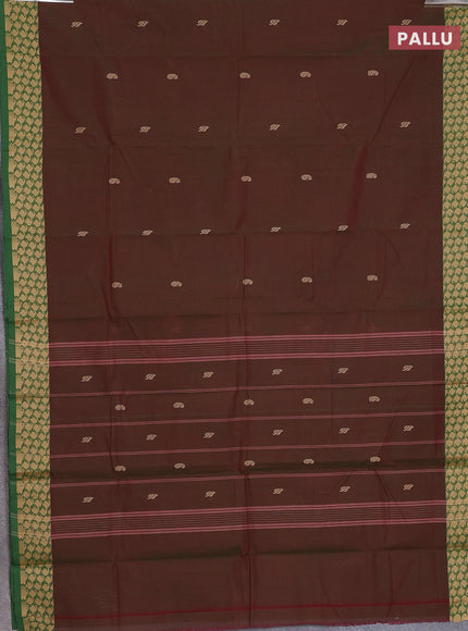 Chettinad cotton saree manthulir green and green with thread woven buttas and thread woven border